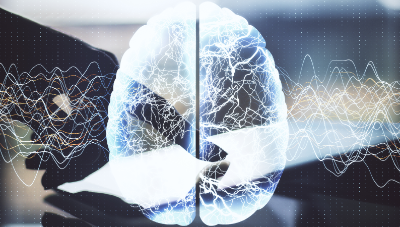 Wizualizacja aktywności mózgu z siecią neuronów – ilustracja tematu Lion’s Mane a odbudowa neuronów i wpływu grzyba na zdrowie mózgu.